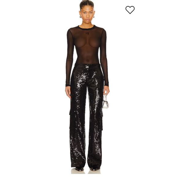 Revolve Alice + Olivia Hayes Sequin Cargo wide leg Pant black size 6 NWT - Picture 14 of 14